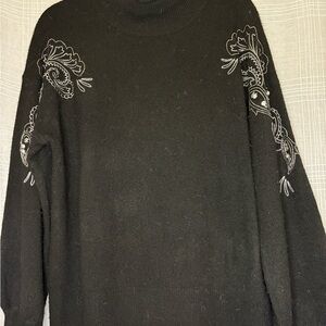 Elegant Black Embroidered Women's Sweater